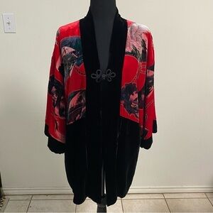 Aris. A Kimono Women’s Size Small Red Black Vintage Velvet Kimono